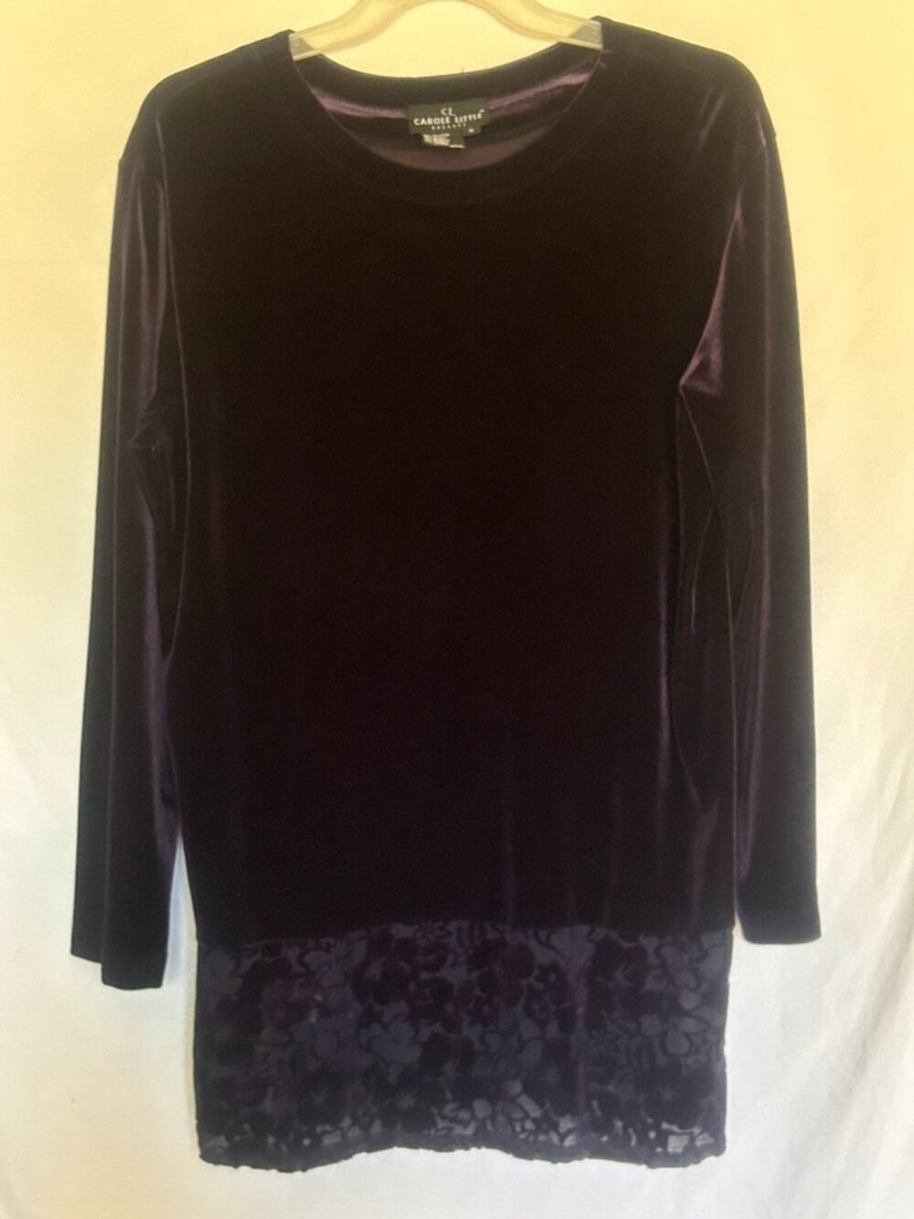 CL Carole Little Blue Velvet Straight Shift Dress Floral Casual Pullover ~Sz.12